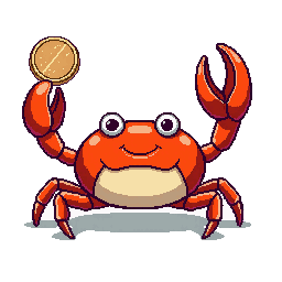 Pinchy, the pincherMCP mascot — a pixel-art crab holding a copper penny